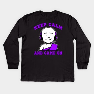 Keep Calm And Game On Purple Kids Long Sleeve T-Shirt